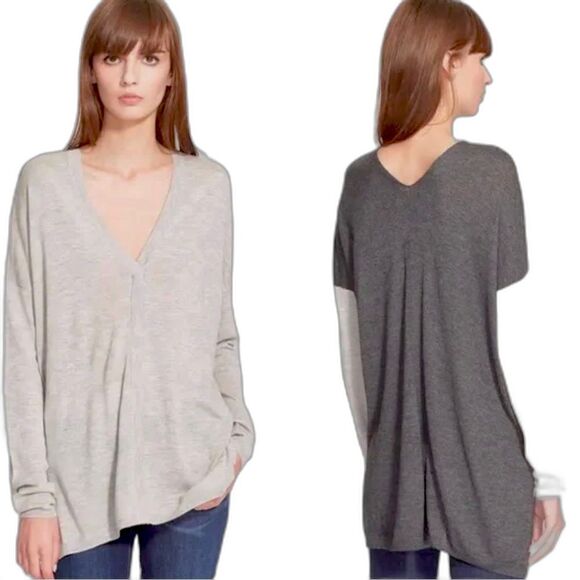 Vince Sweaters - Vince Lightweight Merino Wool Blend Double V-neck Colorblock Pullover Sz M
